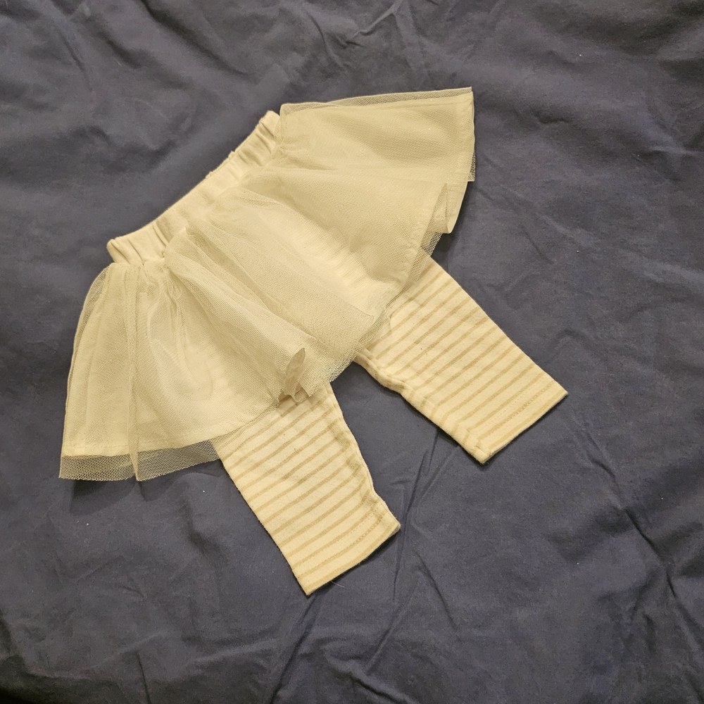 Rene Rofe Baby White and Gold Striped Leggings With Tulle Skirt
